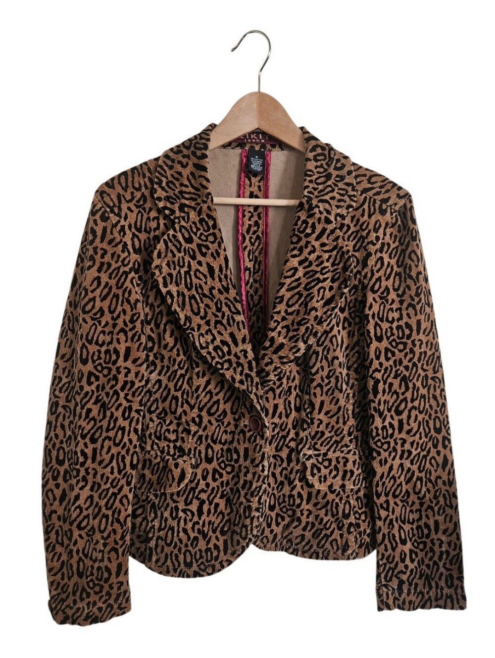 Vintage Y2K Kikit Jeans Leopard Print Micro-Corduroy Blazer Size M